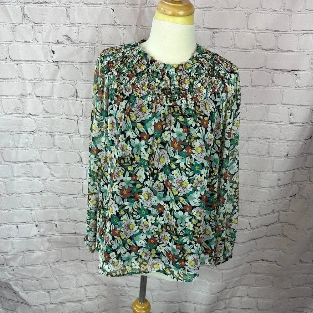 Ann Taylor LOFT floral Long Sleeve blouse size medium boho office business